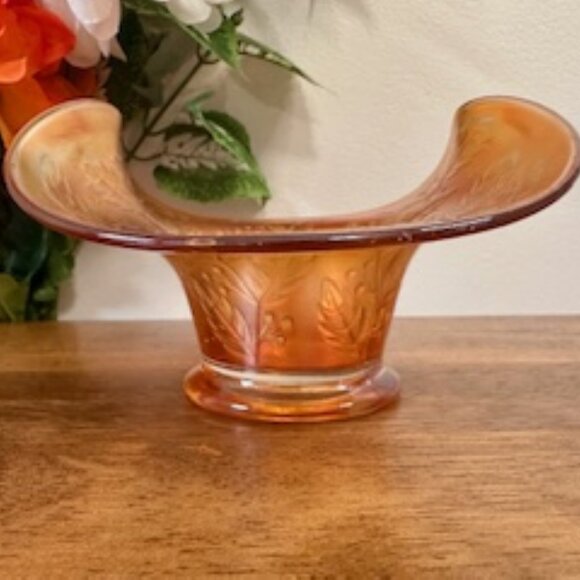 Fenton Marigold Carnival Glass Bowl Vintage Ruffled Thumbprint Dish Iridescent L - Picture 3 of 7